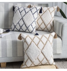 Home Accessories Decoration Pillow Case Cotton Weave Printed Cushion Cover With Tassels 