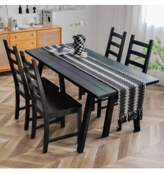 2021 Kitchen Decoration Accessories Black White Cotton Modern Jacquard Halloween Dining Table Decor Christmas Table Runner 