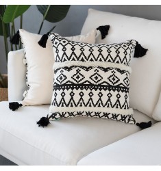 Home Decoration Pillow Case Printed Tufted Sofa Cushion Cover With Tassels 