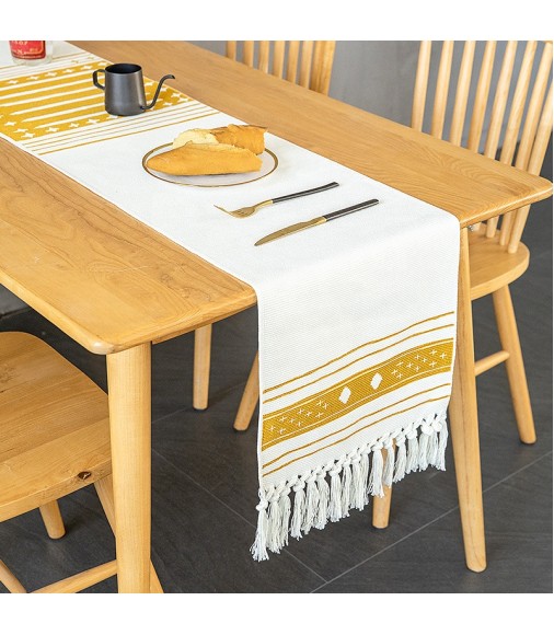 Wholesale Modern Party Table Decoration Woven Dining Table Runner Boho Farmhouse Kitchen Cotton Printed Elegant Table Runner 