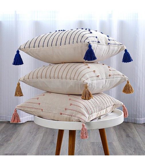 18x18 Modern Farmhouse Decorative Beige Handmade Sofa Throw Pillow Cover Jacquard Geometric Outdoor Chair Cushion Cover 