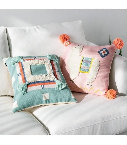 18x18 Boho Home Sofa Couch Decor Square Geometric Handmade Woven Tufted Floor Throw Pillow Cushion Cover 