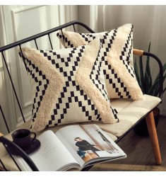 18 X 18 Inch Black And White Cotton Square Throw Cushion Cover For Men Women Home Decorative Sofa Armchair Bedroom Livingroom 