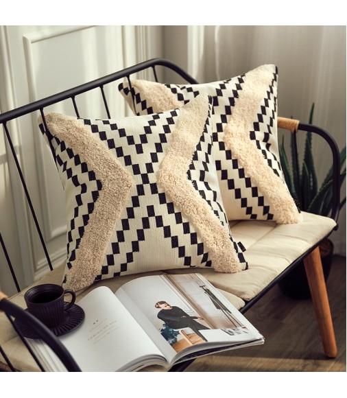 18 X 18 Inch Black And White Cotton Square Throw Cushion Cover For Men Women Home Decorative Sofa Armchair Bedroom Livingroom 