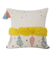 Modern Farmhouse Home Decorative Square Lumbar Throw Pillow Cover Kids Decorative Yellow Cotton Woven Cartoon Pillow Cover 