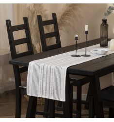 Hot Selling High Quality Plain Gray And White Machine Woven Strip Dining Table Runner For Wedding Restaurant 