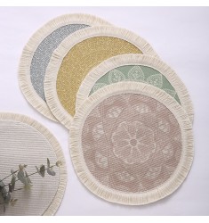 Wholesale New Creative Boho Kids Party Fringe Dining Table Mats Sets Bohemian Natural Round Cotton Woven Table Placemats 