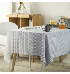 New Launching 100% Cotton Plain Striped Rectangular 140x180 Dining Table Cloth For Banquet Restaurant Weeding 