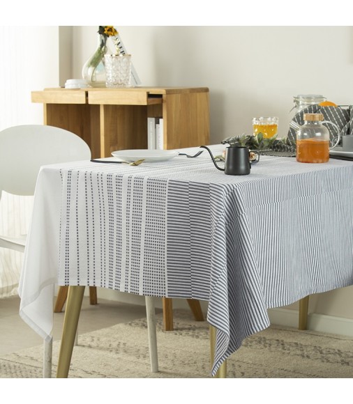 New Launching 100% Cotton Plain Striped Rectangular 140x180 Dining Table Cloth For Banquet Restaurant Weeding 