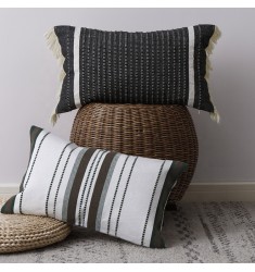 New Arrivals Home Decor Rustic Farmhouse Living Room Sofa Chair Basic Black Woven Jacquard Stripe Decorative Pillow Cover 