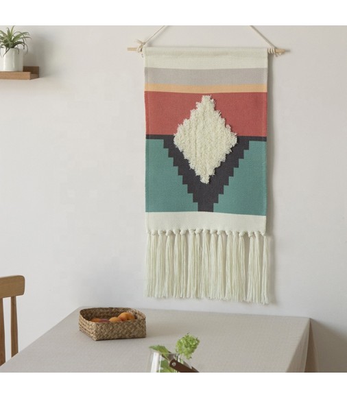 2022 New Wholesale Colorful Fall Home Kids Room Decor Cotton Woven Tufted Tapestry Boho Wall Art Decor Creative Wall Art Hanging 