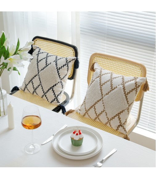 Wholesale High Quality Thick Cotton Woven Fabric Geometric Printed Handmade Cream Tufted Pillow Cover For Luxury Corner Couch 