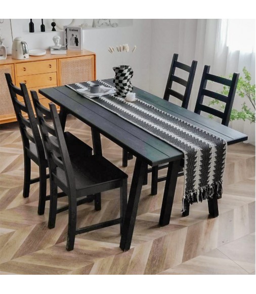 2021 Kitchen Decoration Accessories Black White Cotton Modern Jacquard Halloween Dining Table Decor Christmas Table Runner 