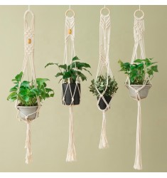 Hot Selling Boho Farmhouse Style Wall Hanging Basket Planter 100% Cotton Rope Woven Wall Hanging Planter For Plants 