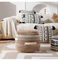 Hot Selling Home Goods Farmhouse Boho Living Room Decor Comfortable Foot Stool Ottoman Round Cotton Woven Moroccan Pouf Ottoman 