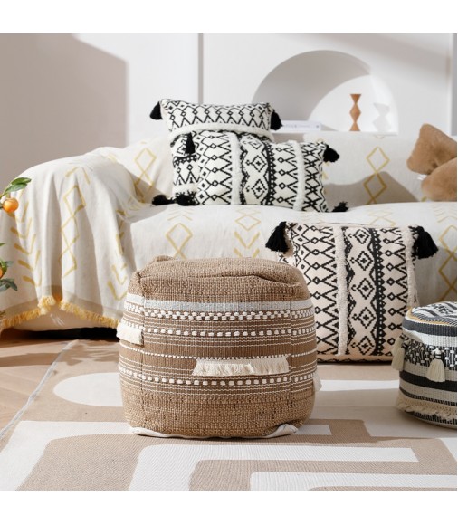 Hot Selling Home Goods Farmhouse Boho Living Room Decor Comfortable Foot Stool Ottoman Round Cotton Woven Moroccan Pouf Ottoman 