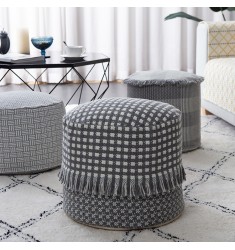 Hot Selling Modern Design Foldable Pouf Coffee Table Ottoman Floor Outdoor Pouf Woven Fabric Cotton Round Pouf Foot Stool 