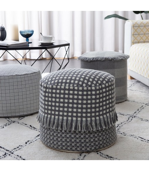 2022 Hot Selling Modern Design Foldable Pouf Coffee Table Ottoman Floor Outdoor Pouf Woven Fabric Cotton Round Pouf Foot Stool 