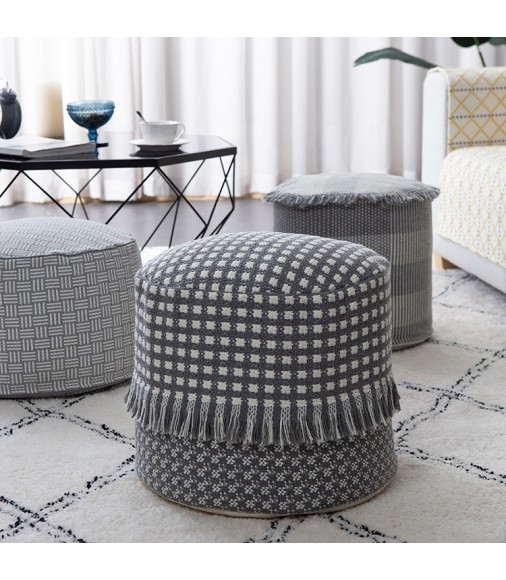 Hot Selling Modern Design Foldable Pouf Coffee Table Ottoman Floor Outdoor Pouf Woven Fabric Cotton Round Pouf Foot Stool 