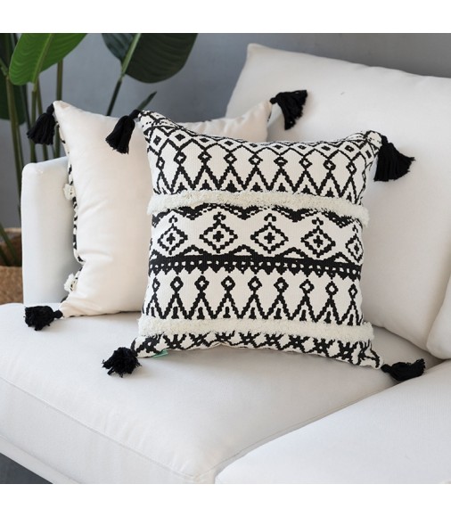 Home Decoration Pillow Case Printed Tufted Sofa Cushion Cover With Tassels 