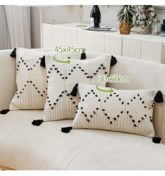 Home Decoration Cotton Woven Plain Pillow Cover Jacquard Throw Cushion Cover With Tassels 