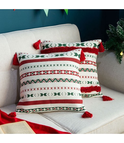 2022 New Christmas Modern Boho Luxury Throw Pillow Covers Bohemian Livingroom Home Decorative Red Tufted Printed Cushion Cover 