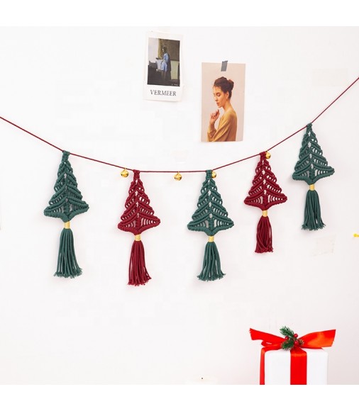 Christmas Colorful New Design Red And Green Macrame Wall Hanging Decor Cotton Woven Kids Room Decoration Wall Art Hanging 