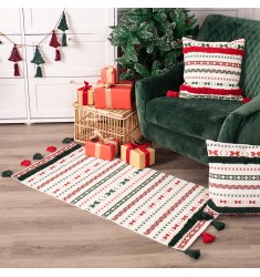 New Launch Christmas Decoration Supplies Wholesale Cotton Woven Printed Hand Tufted Decor Rug With Tassels 