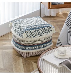 Hot Selling Boho Farmhouse Moroccan Pouf Living Room Foot Rest Pouf Stool Ottoman Washable Home Use Round Pouf Foot Stool 