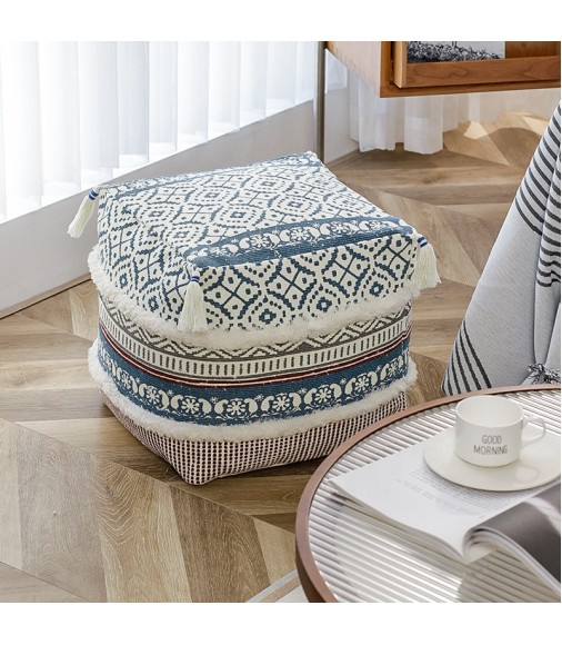 2022 Hot Selling Boho Farmhouse Moroccan Pouf Living Room Foot Rest Pouf Stool Ottoman Washable Home Use Round Pouf Foot Stool 