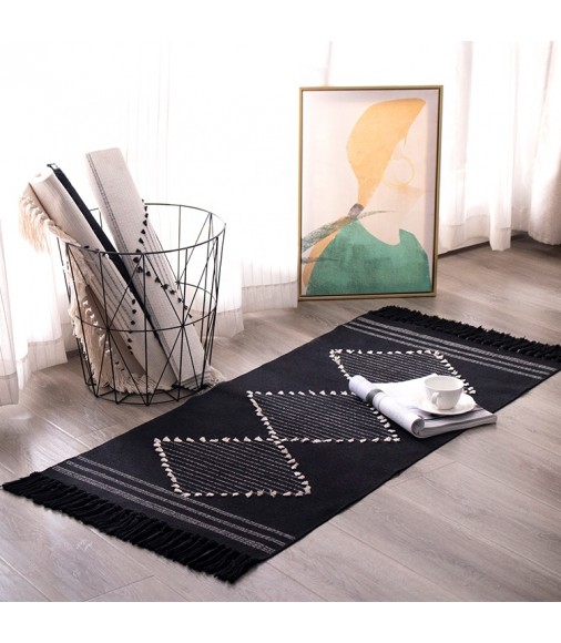 Hot Selling Customized Boho Farmhouse Living Room Outdoor Door Decorative Nordic Handmade Floor Carpet Cotton Woven Area Rug 
