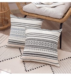 Wholesale Boho Farmhouse Cushion Cover Home Decorative Crafted Square Cotton Woven Geometric Printed Throw Cushion Pillow Cover 