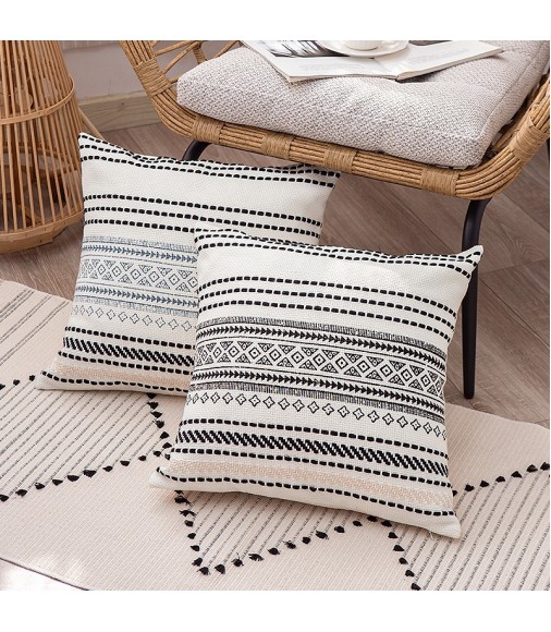 Wholesale Boho Farmhouse Cushion Cover Home Decorative Crafted Square Cotton Woven Geometric Printed Throw Cushion Pillow Cover 