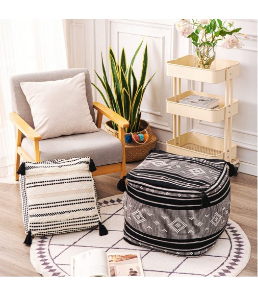 Hot Selling Modern Farmhouse Living Room Sofa Decor Ottoman Pouf Removable Washable Geometric Foot Rest Footstool Chair Pouf 