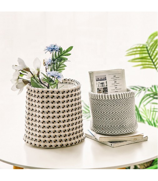 New Hotselling Modern Home Decor Multipurpose Cotton Woven Large Foldable Round Collapsible Boho Laundry Storage Basket 