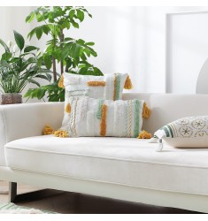 Luxury Farmhouse Handmade Braided Cotton Woven Tufted Floor Boho Decor Green Cushion Cover 