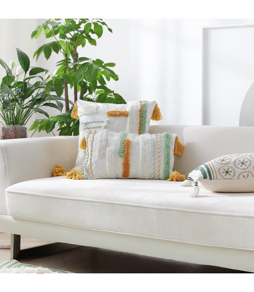 2022 Luxury Farmhouse Handmade Braided Cotton Woven Tufted Floor Boho Decor Green Cushion Cover 