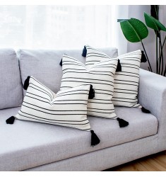 Farmhouse Decorative Black And White Striped Floor Throw Pillow Case Cover 