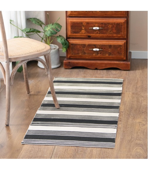 Hot Selling Kitchen Living Room Decor Hallway Laundry Washable Black Cotton Carpets And Rugs Handmade Woven Area Rugs 