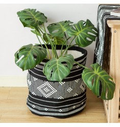 Wholesale Foldable Round Jacquard Black Kitchen Vegetable Laundry Basket Large Geometric Woven Plant Other Storage Baskets 