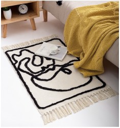 Modern Home Decor Hot Selling Black White Tufed Bedroom Carpet Couple Pattern Kiss Cotton Woven Bedroom Rugs 