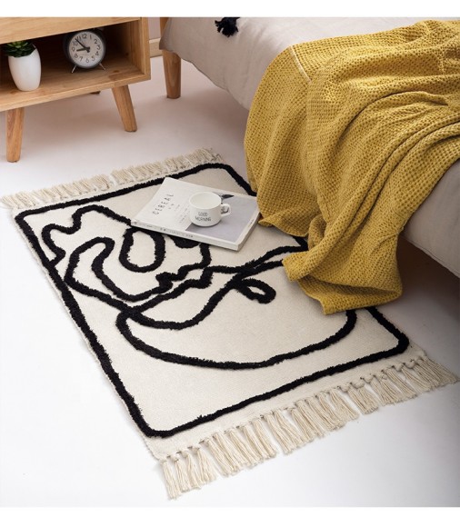 Modern Home Decor Hot Selling Black White Tufed Bedroom Carpet Couple Pattern Kiss Cotton Woven Bedroom Rugs 