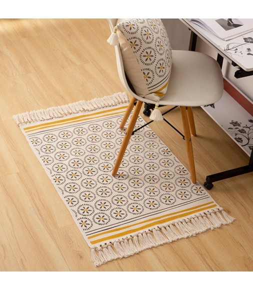 Modern Wholesale Nordic Area Handmade Moroccan Rug With Tassel Living Room Bohemian Cotton Flower Printed Rugs 