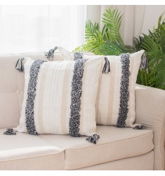 Modern Wholesale Home Decorative Cotton Woven Throw Pillow Covers Hand Tufted Bohemian Tassel Cushion Cover 