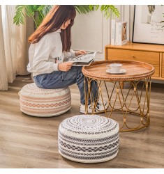 Wholesale Vintage Modern Nordic Removable Foldable Floor Round Washable Storage Moroccan Pouf For Living Room Bedroom 
