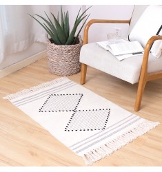 Custom Modern Wholesale Diamond Geometric Cotton Woven Floor Mat For Living Room Nordic Bohemian Rugs 