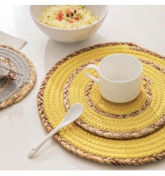 Custom Eco-Friendly Cotton Handwoven Dining Table Mat Coaster Wholesale Boho Wedding Gold Natural Straw Woven Round Placemats