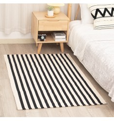 Wholesale Washable Black White Stripe Yarn Dyed Living Room Cotton Woven Simple Classic Bathroom Kilim Rug 