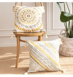 Modern Wholesale Printed Leafs Boho Macrame Pillow Covers Woven Handmade Tassel Home Decor Cushion Cover 2022 