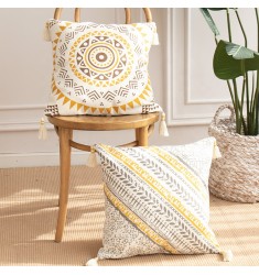 Modern Printed Leafs Boho Macrame Pillow Covers Woven Handmade Tassel Home Decor Cushion Cover 